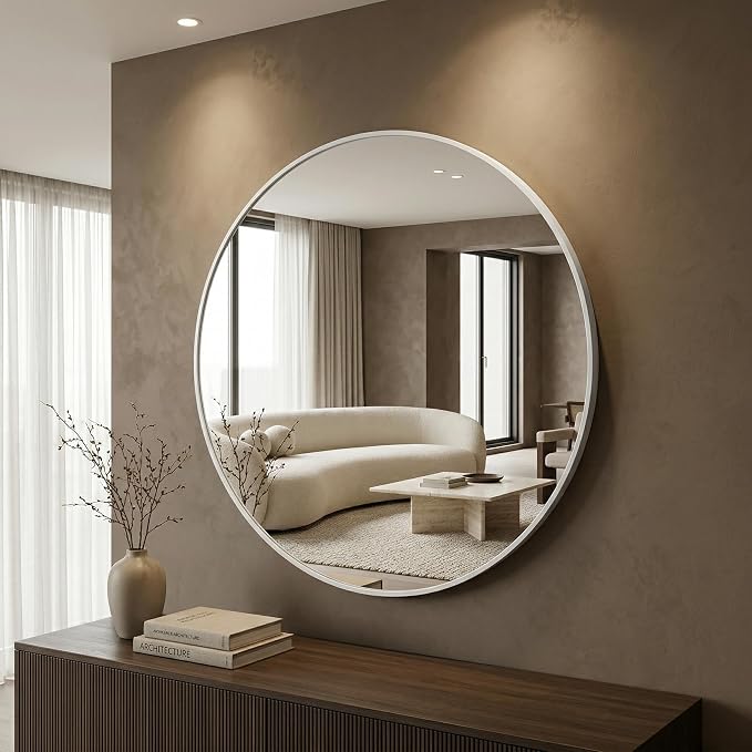 HARRITPURE Round Mirror 20 White Wall Mounted Circle Mirrors | Vanity Mirror with Aluminum Alloy Frame, Modern Decoration for Bathroom, Living Room, Vanity, Bedroom, Entryway