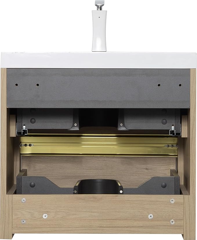 Abruzzo 24" Natural Oak Wall-Mounted Bathroom Vanity with Sink – Stone Resin Countertop & Soft-Close Drawers, Waterproof Wood Cabinet for Small Bathrooms