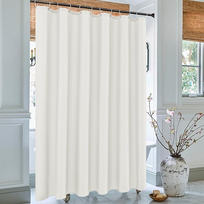 Fabric Shower Curtain Liner 72"W x 84"L-Ivory Extra Long Shower Liners | Hotel Quality Water Resistant Machine Washable Shower Liner-Cloth Polyester Light Weight High Ceilings Bathroom Curtain Liner