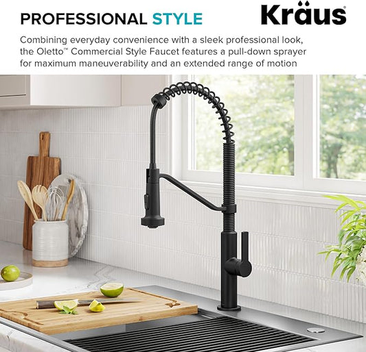KRAUS Oletto Commercial Style 2-Function Single Handle Pull Down Kitchen Faucet in Matte Black, KPF-2643MB