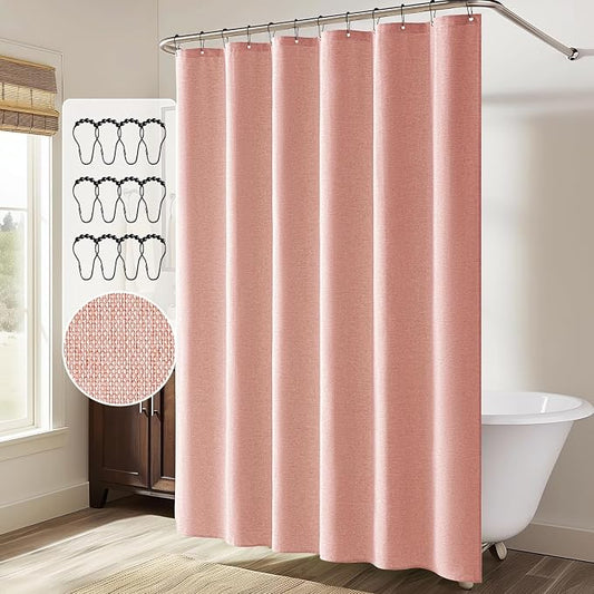 MIULEE Linen Fabric Shower Curtain Blush Pink W72*L78 12 Metal Hooks | Modern, Heavy Duty, Shower Curtain Set, Waterproof Thick Cloth Shower Curtains, Bathroom Hotel Bathtub, Washable