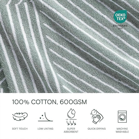 Lacoste Guethary Striped 6PC Towel Set – 100% Cotton, Reversible Design, Durable & Lightweight, Machine Washable – Aloe, 2 Bath Towels (30"x54"), 2 Hand Towels (16"x30"), 2 Washcloths (13"x13")