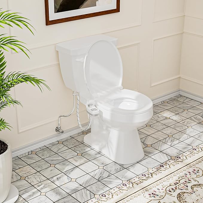 Bidet Attachment for Toilet, Dual Nozzle (Frontal and Rear Wash) Non-Electric Fresh Water Toilet Seat Attachment with Nozzle Self Cleaning, Adjustable Water Pressure(Chrome Silver)