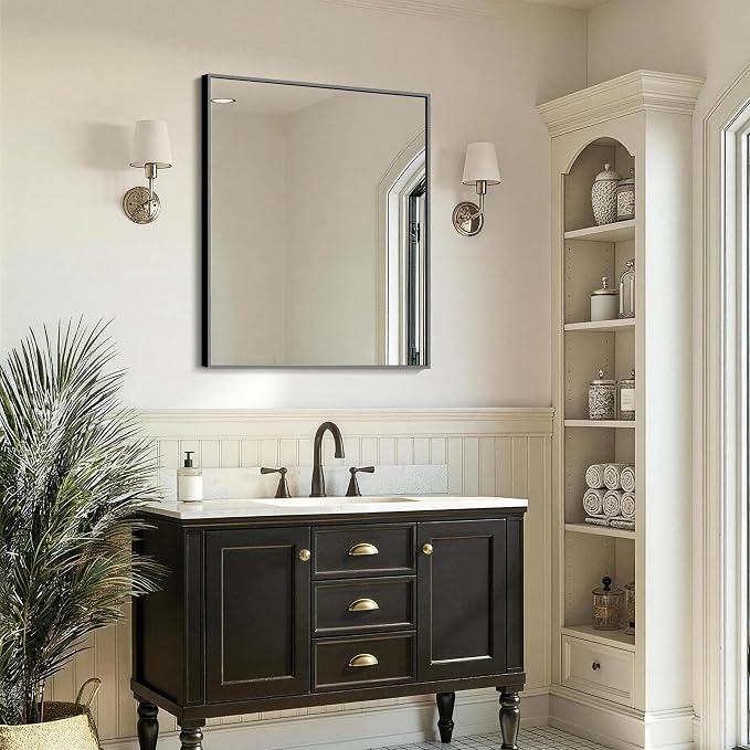 FICTOR Bathroom Vanity Mirror for Over Sink, 30" x 36", Black | Anti-Rust Frame, Shatterproof Tempered Glass, Vertical/Horizontal Wall Mounted Mirror for Bedroom, Entryway, Living Room