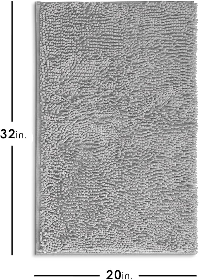 Hearth & Harbor Bathroom Rugs, Chenille Bath Mat - Machine Washable Bath Mats for Bathroom Non-Slip Backing Rubber, Quick Dry Bathroom Mat - Silver Bath Rug, 20x32