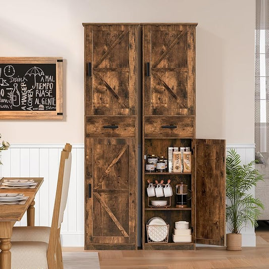 WEENFON Tall Bathroom Cabinet, Storage Cabinet with 6 Shelves & Drawer, Bathroom Storage Cabinet with Adjustable Shelves, Tall Cabinet for Living Room, Home Office, Brown