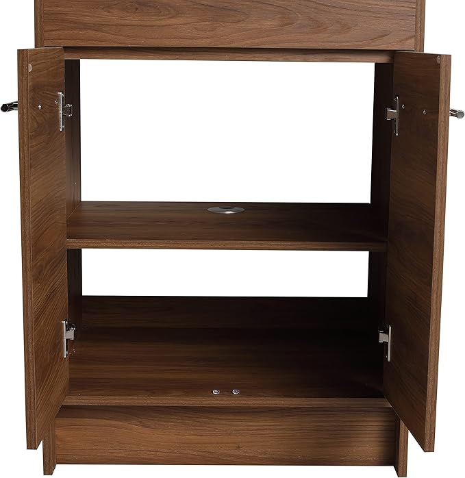 60" Bathroom Vanity with Sink, 60 Inch Freestanding Vanity with 2 Vessel Sinks, Double Sink Bathroom Vanity Combo, Brown Modern Floor Stand Cabinet Set with Soft Closing Doors (BRE321, 60 * 18)