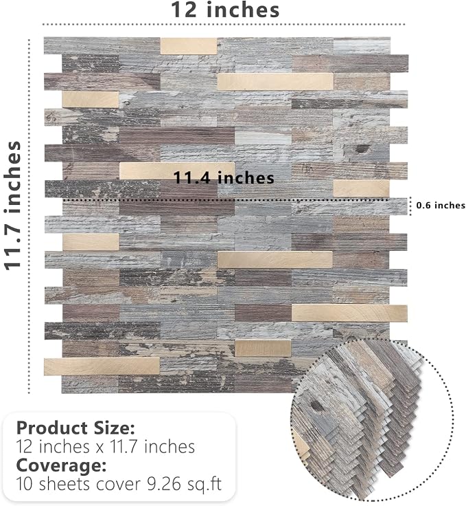 STICKGOO Peel and Stick Backsplash, PVC Wall Tiles Stick on Backsplash for Kitchen(1 Sheet, Distressed Wood with Metal Gold)