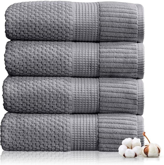 4 Pack 100% Cotton Bath Towels | Grey Towels | Oeko‑TEX Standard 100 | Soft & Absorbent, Quick‑Dry | Trinity Collection - Charcoal