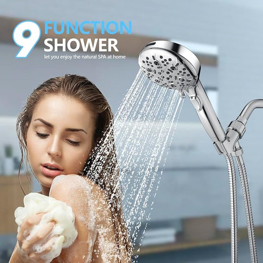 Shower Head with Handheld, 9-Setting High Pressure Shower head with handhelds, Built-in Handheld Power Spray, 79in Extra Long Stainless Steel Hose & Shower Head Holder–Lower Mounting