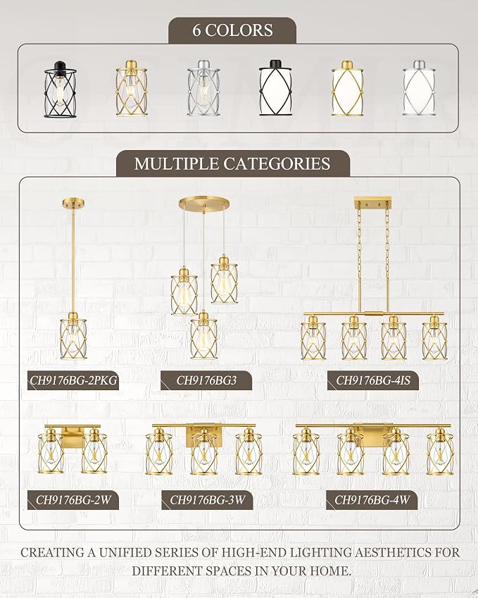 5-Light Brushed Gold Bathroom Light Fixtures Over Mirror, 38" UL-Listed Modern Wall Sconce Lights with Clear Glass and Metal Cage for Bath, Hardwire E26, CH9176BG-5W