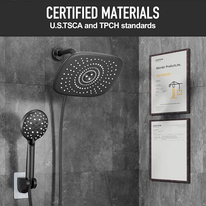 Veken 10“ Rain Shower Head with Handheld,Dual High Pressure Shower Heads | 5-mode Hand Held Spray with Hose,Wide Detachable Rainfall,Dual Showerhead Combo,Bathroom Accessories,Easy Install,Matte Black