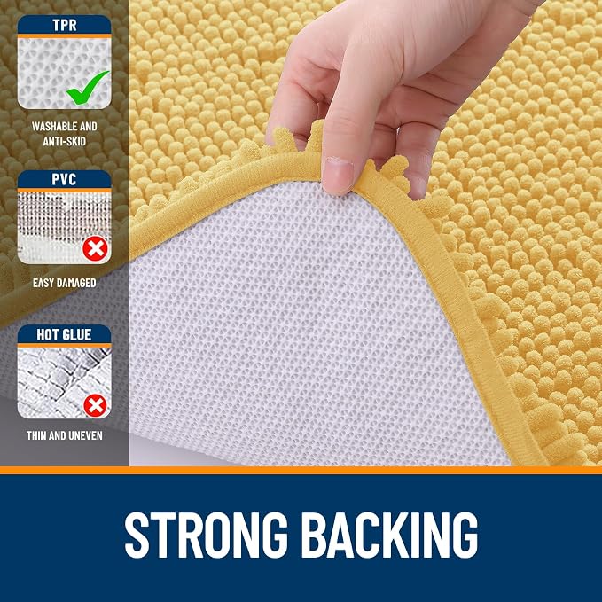 OLANLY Large Bathroom Rugs 59x35, Extra Soft Absorbent Chenille Bath Rugs | Yellow, Quick-Drying Rubber Backing, Machine Washable Bath Mat for Bathroom Floor, Tub and Shower, Home Decor Accessories