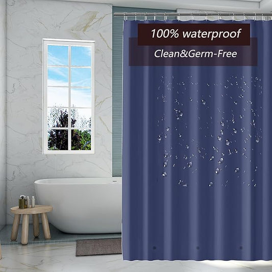 Navy Blue Shower Curtain Liner, 4G PEVA Shower Liner, Plastic Waterproof Shower Curtains, 72x72 inch with Grommet Holes 3 Magnetic Weights