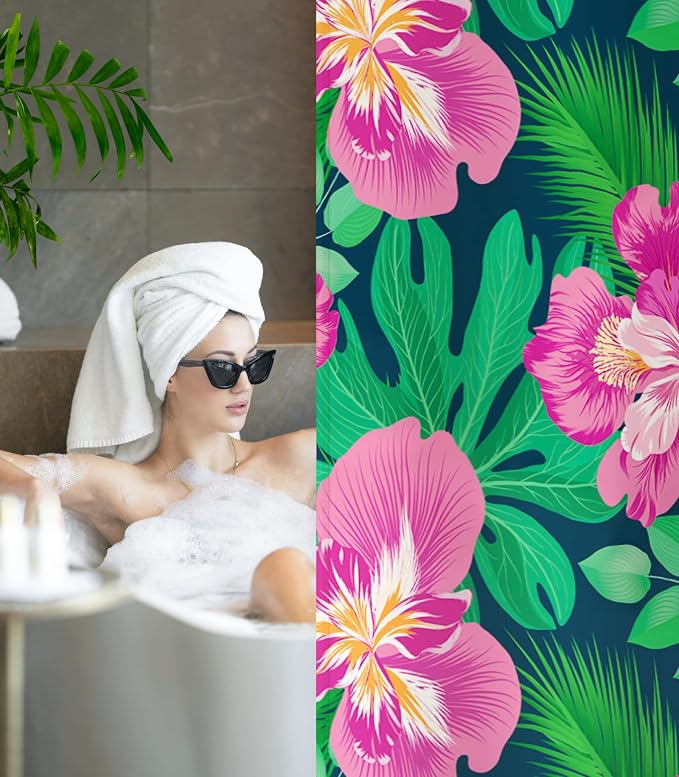 Shower Curtain for Bathroom Stall Boho Modern Cute Aesthetic Decorative Girly Waterproof Unique Pink Flowers Girls Chic Plants Design Teen Pretty Women Cortinas de Baño Bathtub 72 x72 Inch