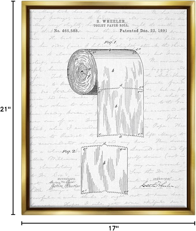 Vintage Patent Bathroom, 16 x 20 Inch Canvas in Floater Frame | Stupell Industries · By Lettered and Lined · Ready to hang · Great for bath and laundry decor · Made in USA