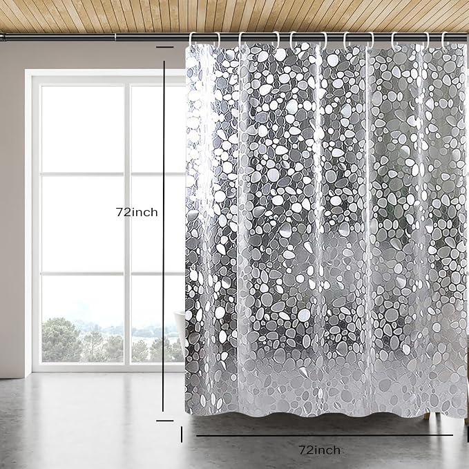 Clear Shower Curtain Liner, 100% Waterproof EVA 3D Shower Curtains with 3 Duty Heavy Bottom Magnets and 12 Rust Proof Grommets, 72x72 Weighted Shower Liner for Shower Stall, Bathtubs