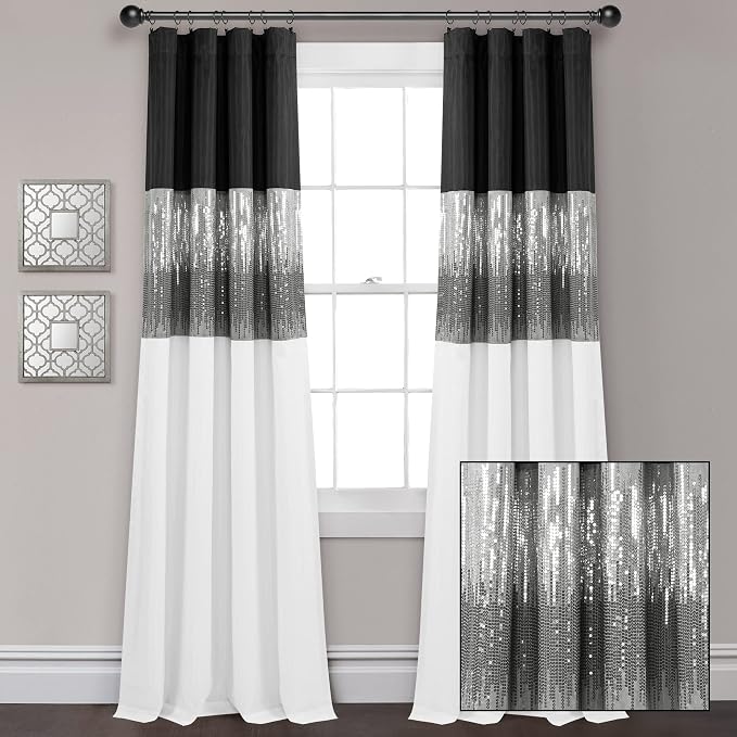 Lush Decor Night Sky 100% Blackout Window Curtain Panel Single 42"W x 84"L, Black & White - Blackout Curtains For Bedroom - Sequin Curtains - Glam Decor