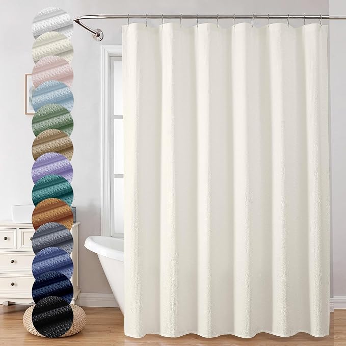 Berry Cream Shower Curtain, Embossed Textured Fabric Shower Curtain for Bathroom - Soft Cloth & Hotel Spa Luxury, Water Repellent, Machine Washable Long Shower Curtain, 72X78, Cream
