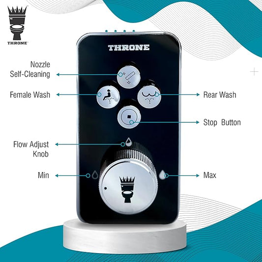 Throne Bidet Attachment for Toilet Seat USA Patented Easy Install (Black) | Non-Electric Self Cleaning Cold Water Sprayer Double Nozzle (Frontal & Rear Wash) Bathroom Bidet Toilet Seat Attachment