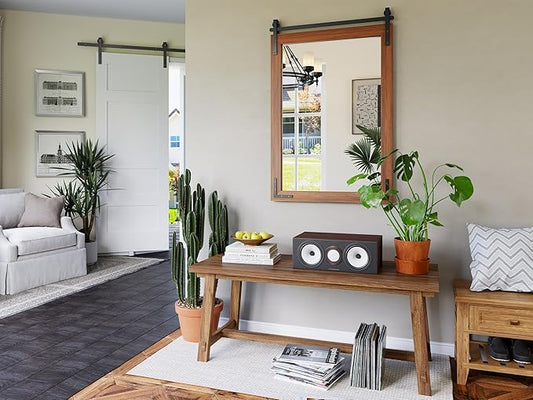 Farmhouse Bathroom Mirror, 24"x36" Brown Farmhouse Mirror with Rustic Wood Framed, Barn Door Vanity Mirrors for Wall, Vintage Decorative Mirrors for Entryway,Living Room,Bedroom