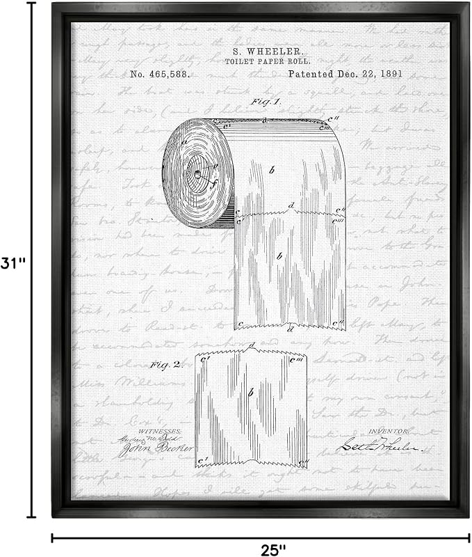Vintage Patent Bathroom, 24 x 30 Inch Canvas in Floater Frame | Stupell Industries · By Lettered and Lined · Ready to hang · Great for bath and laundry decor · Made in USA