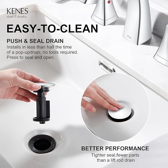 KENES Bathroom Faucets for Sink 3 Hole, Chrome 8 Inch 2 Handle Widespread Bathroom Faucet, Bathroom Vanity Faucet with Pop Up Drain & Supply Lines, LJ-9075-5