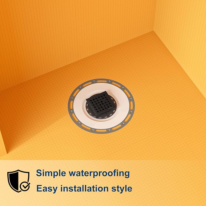 Neodrain 4" Low Profile Square Shower Drain Kit, Matte Black | 304 Stainless Steel, Removable Grate/Drainage Key, PVC Bonding Flange Base with Fabric, For Low Profile Shower Pan