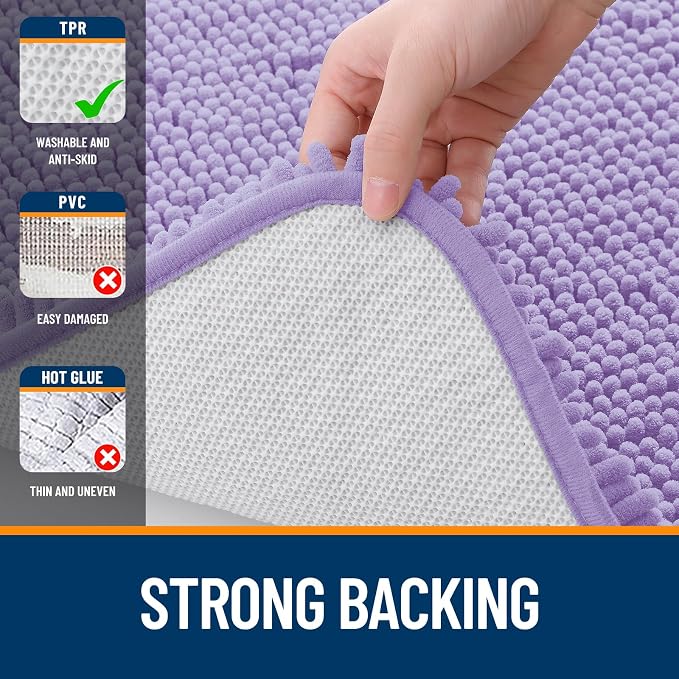 OLANLY Large Bathroom Rugs 50x30, Extra Soft Absorbent Chenille Bath Rugs | Lavender, Quick-Drying Rubber Backing, Machine Washable Bath Mat for Bathroom Floor, Tub and Shower, Home Decor Accessories