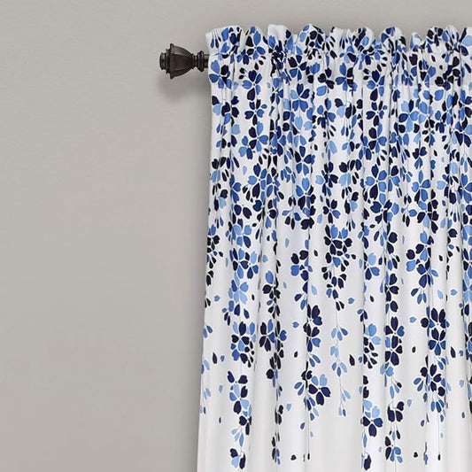 Lush Decor Weeping Flower Light Filtering Window Curtain Panels, Pair, 52"W x 84"L + 2" Header, Navy & Blue - Charming Modern Floral Curtains for Living Room, Dining Room, & Bedroom