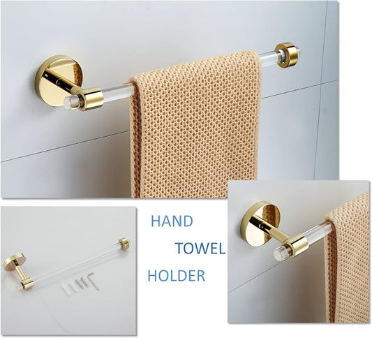 Gold Bathroom Hardware Accessories Set - Acrylic Hand Towel Holder Toilet Paper Holder Towel Hook - Wall Mounted Bath Towel Bar Set 3 Pieces SHUNLI