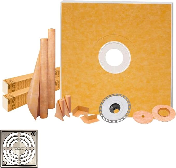 Schluter Kerdi 72-Inch X 72-Inch Shower Kit with Brushed Nickel Anodized Drain