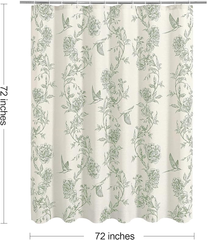 MitoVilla Sage Green Cotton Boho Hummingbird Shower Curtains, 72 x 72