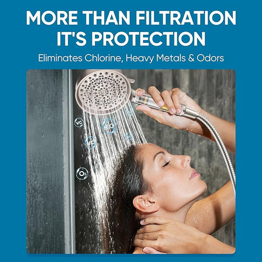 Cobbe Filtered Shower Head with Handheld, Water Softener for Hard Water | High Pressure 6 Spray Mode Shower Head with Filters - Remove Chlorine - Reduces Dry Itchy Skin,Brushed Nickel