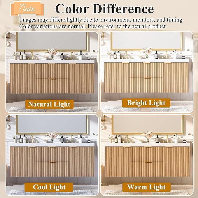 60" Bathroom Vanity with Sink Combo, Floating Double Sink Bathroom Vanity with SMC Resin Top, MDF Cabinet with Solid Wood Frame, Wall-Mounted Bath Room Vanities for Large Bathrooms, Wood