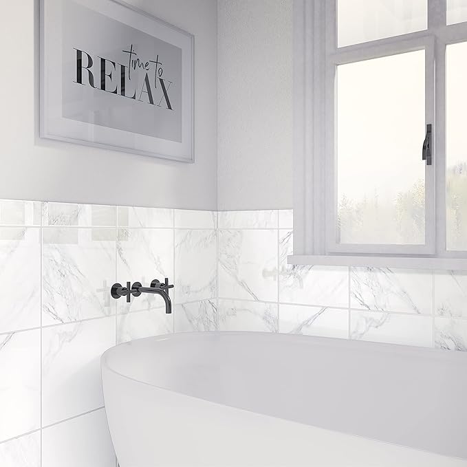 Daltile Perpetuo 3" x 24" Marble Look Porcelain Floor Bullnose Trim in Polished Brilliant White | (Sold by The Piece)