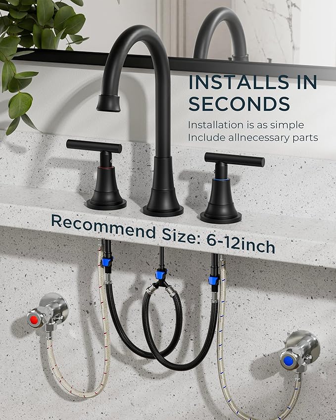 FORIOUS Black Bathroom Faucet 3 Hole, 8" Widespread Bathroom Vanity Faucet | 360° Swivel Spout Matte Black 8 Inch Widespread Bathroom Sink Faucet 3 Hole, Wholesale 2 Handle Black Vanity Faucet 3 Holes