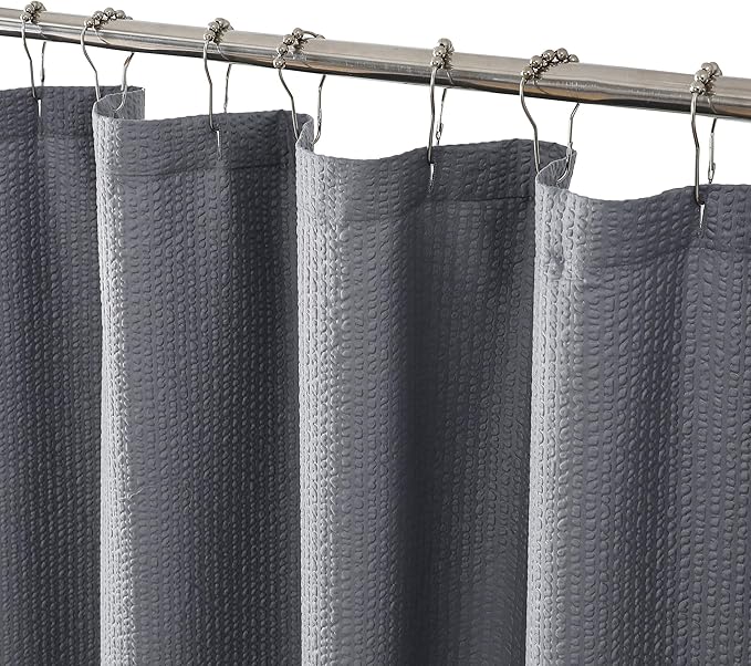 Stall Shower Curtain 48X72 inch, Embossed Textured Fabric Shower Curtain for Bathroom - Soft Cloth & Hotel Spa, Water Repellent, Machine Washable Bathroom Curtain, Grey