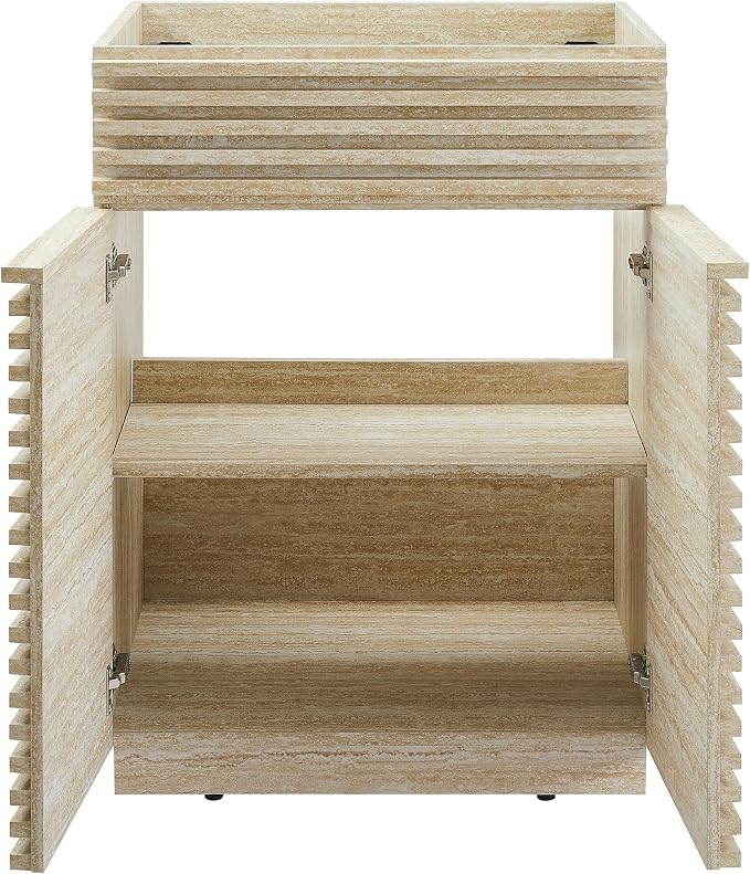 Modway Render Faux Travertine Slatted Bathroom Cabinet in Travertine