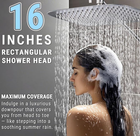 G-Promise 16 Inch All Metal Rain Shower Head with Handheld (Brushed Nickel) | Suits Every Height, Pause Mode Diverter, Massage Mode Handheld, Full Body Coverage, Easy to Install, Modern Bath Upgrade