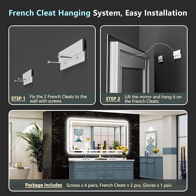 84x32 LED Bathroom Mirror with Lights, Backlit and Front Lit Anti-Fog Lighted Vanity Mirrors for Bathroom Wall, Dimmable, 3-Color Light, Memory, Shatter-Proof, HD Tempered Glass, CRI>90
