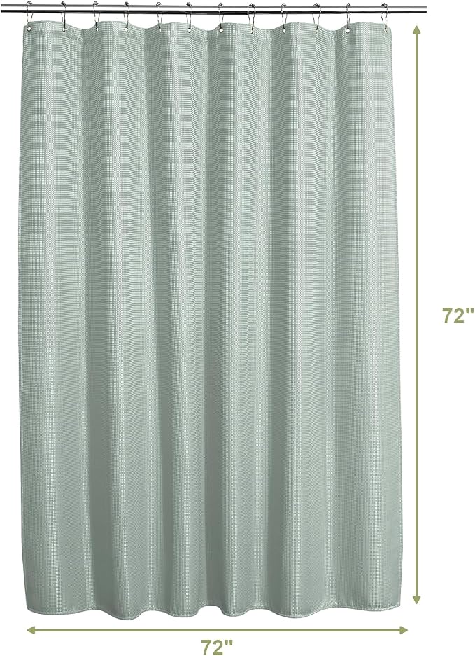 AmazerBath Grayish Green Shower Curtain Waffle Textured, Fabric Shower Curtain Dusty Green Thick Heavy Duty 240GSM Hotel Quality Bathroom Shower Curtains, Premium Polyester, 72 x 72 Inches