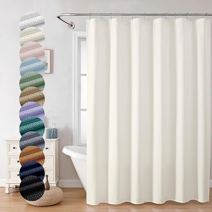 Berry Cream Shower Curtain, Embossed Textured Fabric Shower Curtain for Bathroom - Soft Cloth & Hotel Spa Luxury, Water Repellent, Machine Washable Shower Curtain, 72X72, Cream