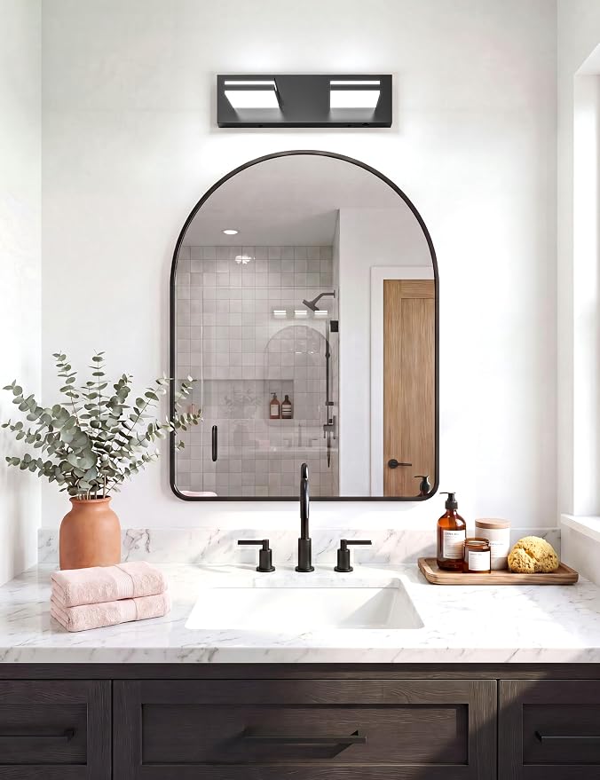 VOLISUN Modern Bathroom Vanity Light Fixtures (2-Light, 15.5-Inch), Matte Black LED Bathroom Lighting Fixtures Over Mirror, 360°Rotatable Head, LED Vanity Lights for Bathroom (Cool White 6000K)