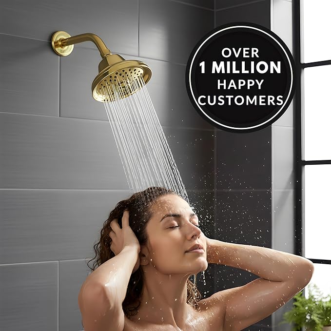 Aqua Elegante Massage Shower Head With Mist - 2.5 GPM - Polished Brass | High Pressure Boosting, 6 Function Adjustable Massaging Rainfall Showerhead For Low Flow Baths With Water Saving Nozzles