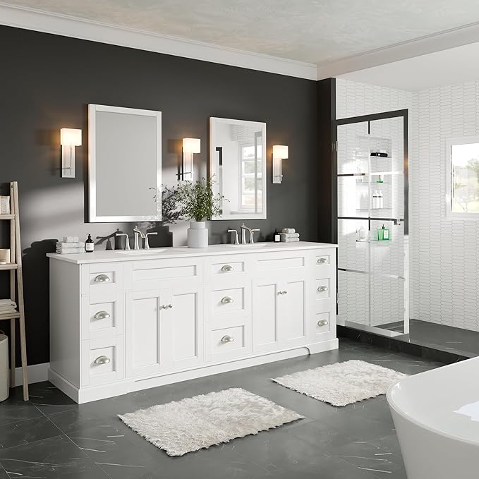 Eviva Epic 84 in. White Double Sink Bath Vanity with Carrara Quartz Top