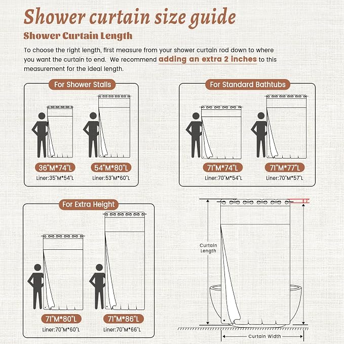 WONICY No Hook Linen Look Shower Curtain with Snap-in Liner, Cream, 71 x 77 | Ringless, Waterproof & Washable, Hotel Style, Mesh Top Window, Bottom Magnets, Thick, Farmhouse, for Bathroom