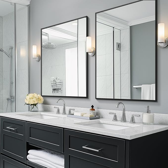 Bathroom Vanity Mirror for Wall 2Pack 36"x24" Bathroom Mirror for Over Sink | HD Shatterproof Glass, Rectangular Metal Frame, Horizontally or Vertically, Mirror for Bathroom, Living Room, Entryway(Black)