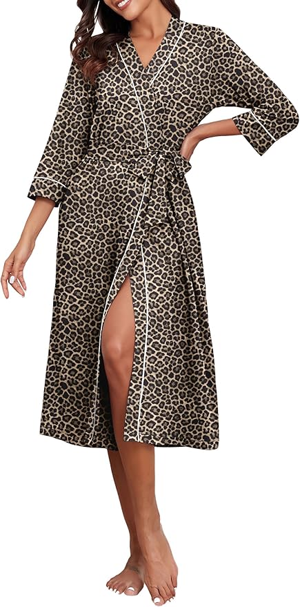 PrinStory Womens Robe Long Knit Bathrobe Lightweight Soft Robes Ladies Bath Robe