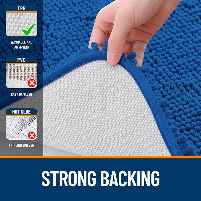 OLANLY Bathroom Rugs 34x21, Extra Soft Absorbent Chenille Bath Rugs | Deep Navy Blue, Quick-Drying Rubber Backing, Washable Bath Mat for Bathroom Floor, Tub and Shower, Home Decor Accessories